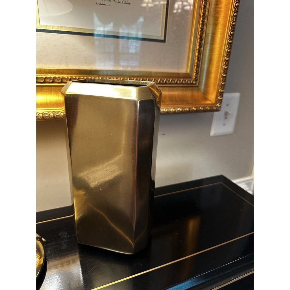Nate Berkus HEX VASE Minimalist Modern Gold Brass Tone Aluminum Metal Geometric
